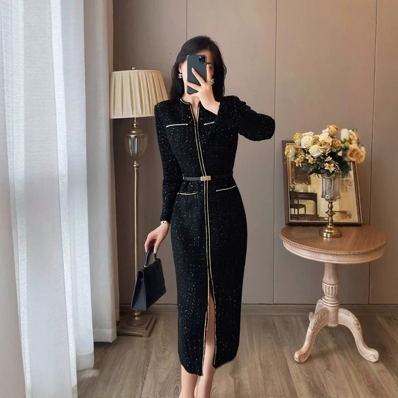 2026 Autumn-winter New Style Little Haosheng Elegant Style High-end Urban Sexy Fit Black Tight-fitting Dress Women's Exclusive