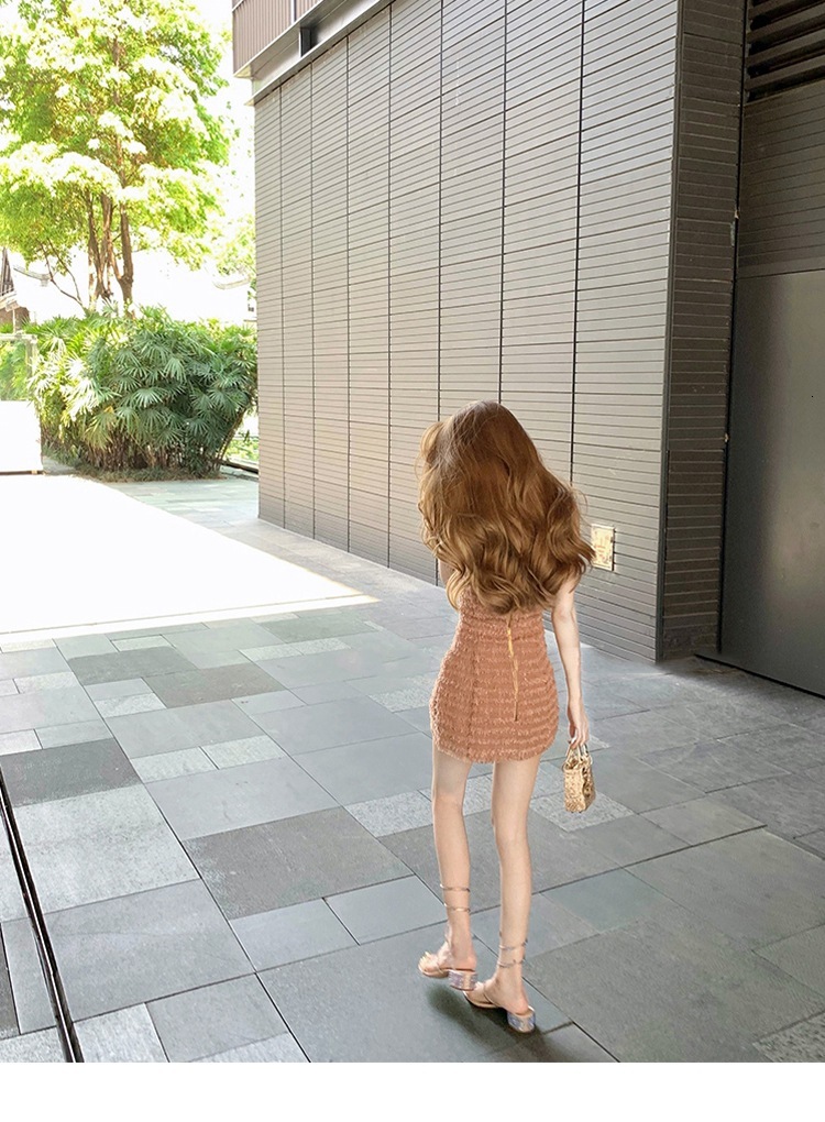 Urban Sexy Lady Dress With Special Brush Surface Treatment Gold Snap Fasteners Custom Dyeing Shiny And Lustrous Exquisite Lady's Bandeau Dress Ne