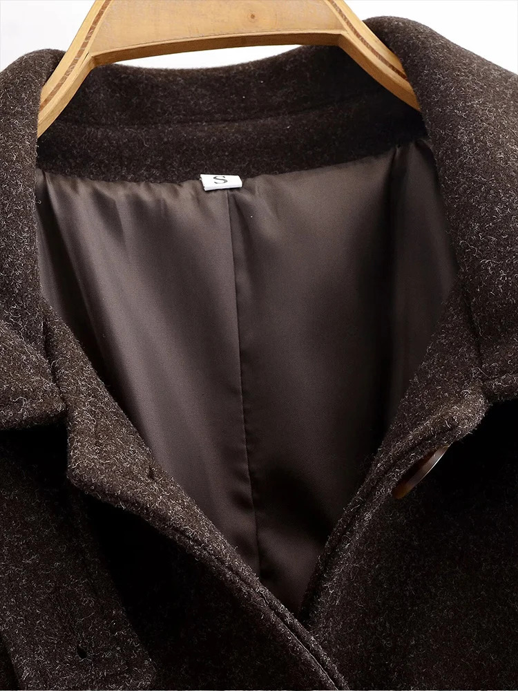 Europeanstyle womens fashionable and versatile elegant singlebreasted wool coat with lapel belt 251216