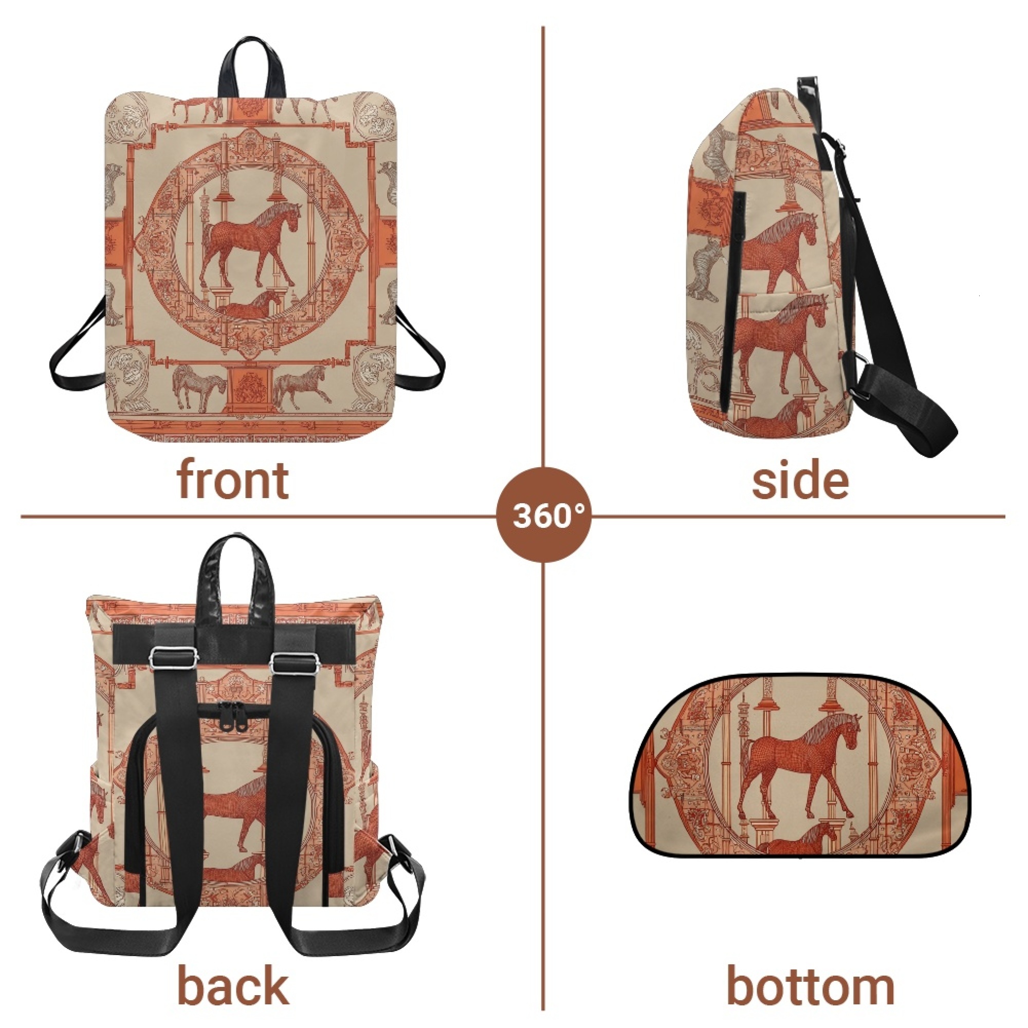 Custom H Designer Fashion Anti Theft Backpack Luxury Horse Pattern Unisex Full Print Backpack Laptop Bag Travel Bag H52