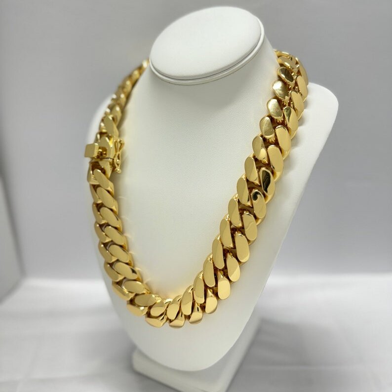 gold chain 22mm Miami Cuban Link Chain 14k Plated Box Lock Solid Handmade Statement Piece Jewelry necklace bracelet for men