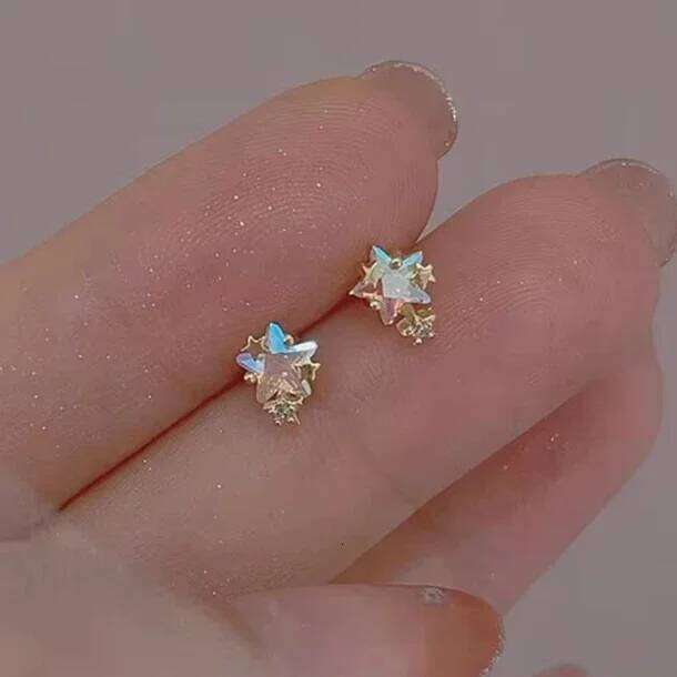 Real 925 Sterling Silver Colorful Stars Zircon Stud Earrings for Women Party Fine Jewelry Minimalist Romantic Accessories