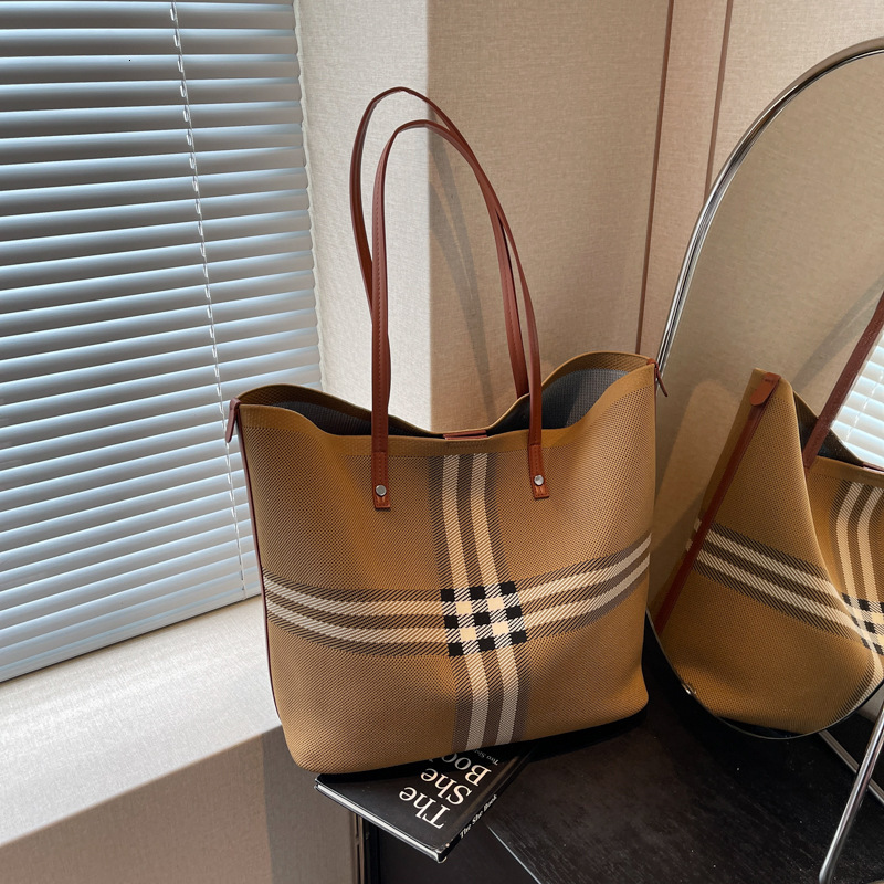 designer bag New Capacity Tote Casual Shoulder Fabric Striped Women's Commuter Large Bag Grocery Basket