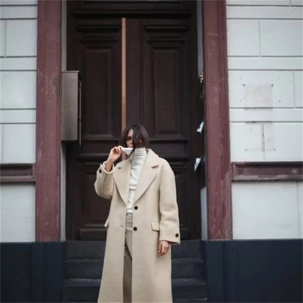 AutumnWinter Product Womens Fashion Casual Polo Collar Long Sleeve Medium Length Woolen Coat 251216