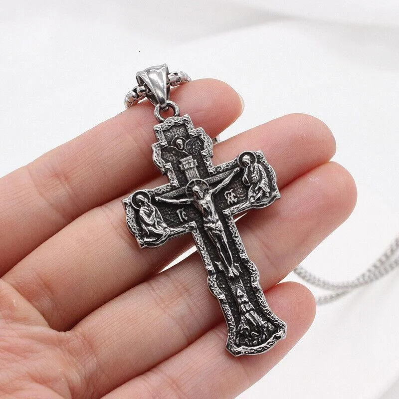 SAIYE Mens Russian Orthodox Cross Pendant Necklace 316 Stainless Steel Steel Mens Fashion Jewelry 251230
