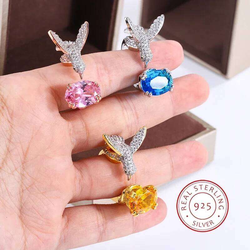 Creative Colored Gemstone for Women Simulating Mary's Aquamarine Hummingbird Ring 925 Stamp Wedding Party Fashion Jewellery