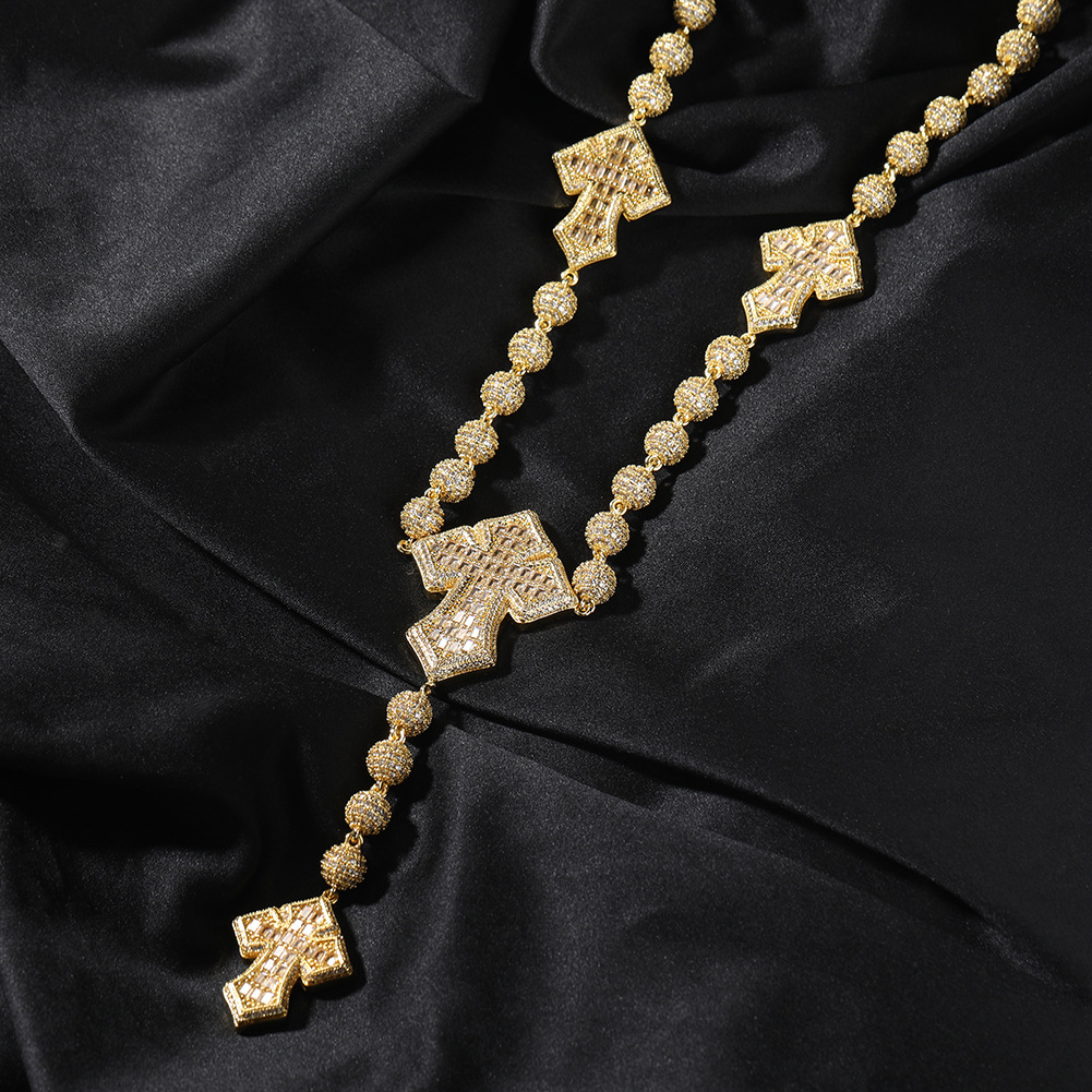 Hip Hop Charm Beads Cross Chain Necklace 18K Gold Plated Choker Chain Pendant Necklaces Jewelry