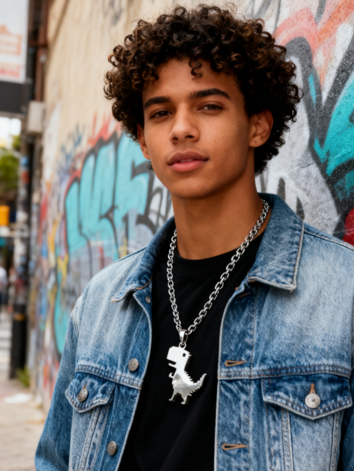 Men's Pixel Dinosaur Pendant Necklace Stainless Steel Thin Chain Hip Hop Streetwear Minimalist Trendy Jewelry Daily Accessory