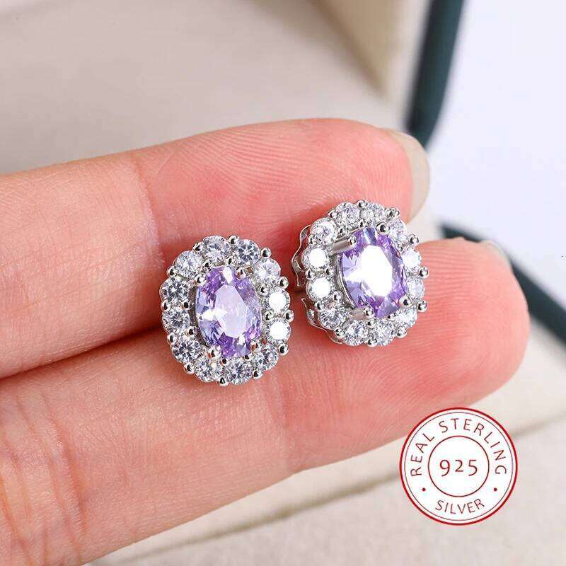 2024 New Lavender Round Zircon for Women Exquisite 925 Silver Plated Earrings Engagement Party Jewelry