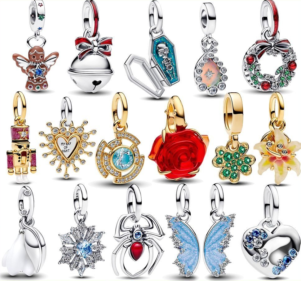 Beautiful S925 silver bracelet/bangle, new style, rose, butterfly, spider pendant, DIY accessories, beads