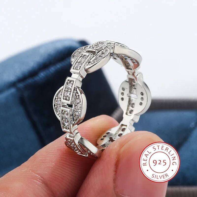 New Exquisite for Women925 Silver Plated Hollow Ring Shiny Zircon Fashion Wedding Bridal Jewelry Christmas Gift