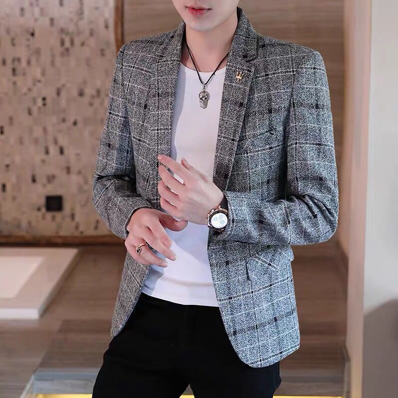 Mens Suit Korean Style Trendy Slim Fit Spring Autumn Single Suit Mens Plaid Small Suit Casual Mens Jacket 230718