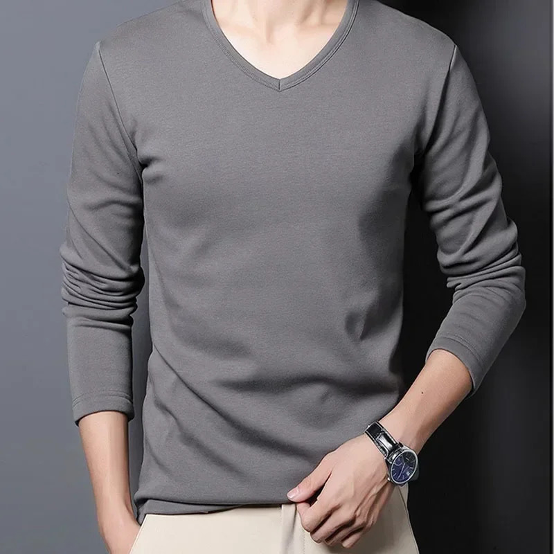 Mens Plush Thermal Long Sleeved TShirt Bottoming Shirt Round Neck Fashion Plus Velvet Padded Tshirt 251225