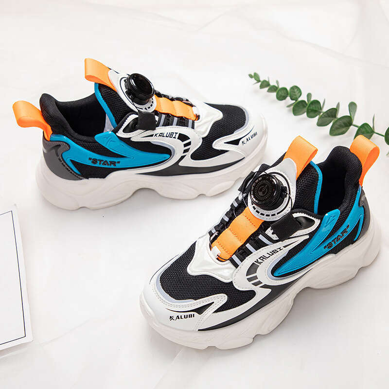 Spring Autumn New Style Rotating Button Children's Sports Primary Middle School Students, Soft Sole Mesh Shoes for Boys and Girls