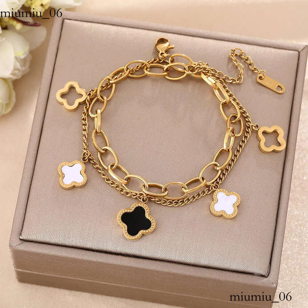 Clover Bracelet For Women Luxury Designer jewelry double-layer 4 Leaf Bracelets 18K Gold Silver Plate Agate Diamond Fashion Charm Chain Wedding Gift Party