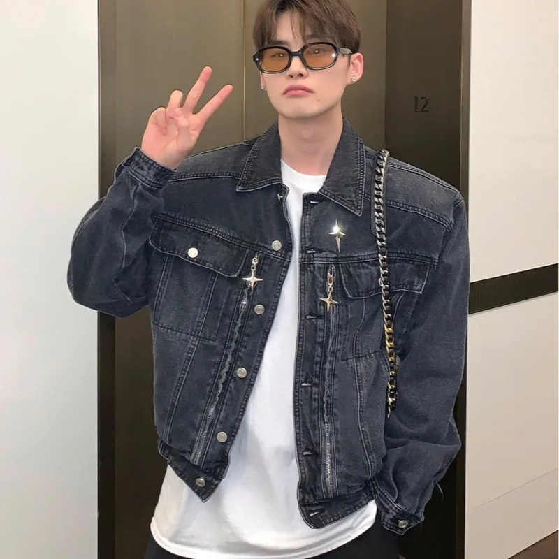 PFNW Metal Shoulder Pad Denim Jacket Mens Versatile Loose Washed Vintage Short Coat 2026 Spring 28L1243 251230