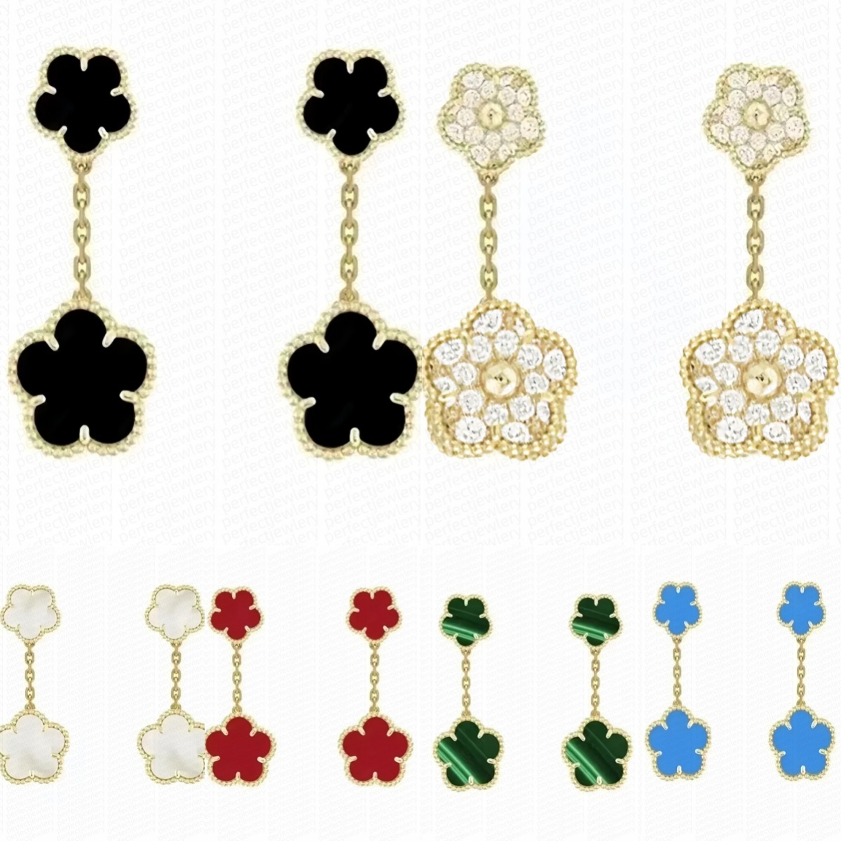 2 Gold Flower Earring Stud Lucky Four Leaf Clover Earrings Designer For Women Fashion Dainty Clover Jewelry for Daily Wear Holiday Present Trendy Designer Earrings