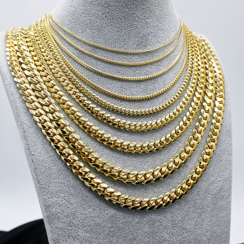cuban chainSOLID 14K Real Gold Miami Cuban Link Chain 14K Gold Chain Gold Men Ladies Heavy Chain Necklace