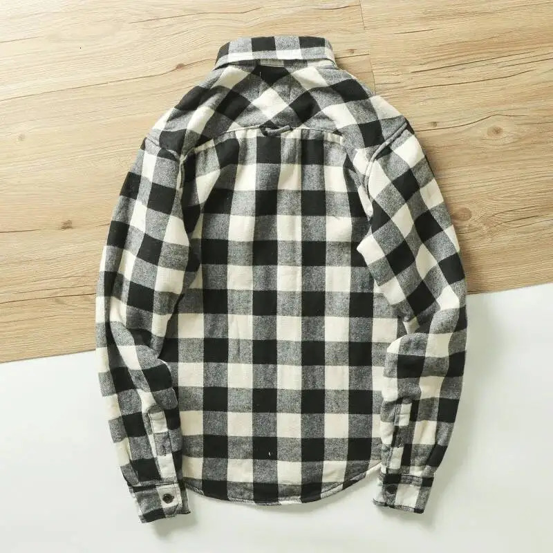 Fall Winter Mens Plaid Flannel Shirts Jackets Outwear Thick Warm Long Sleeve Fleece Lined Button Down Shirt With Chest Pockets 251216