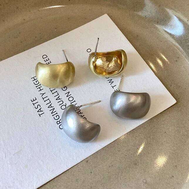 Real 925 Sterling Silver Geometric Frosted Curved Surface Stud Earrings for Women Fine Jewelry Minimalist Accessories