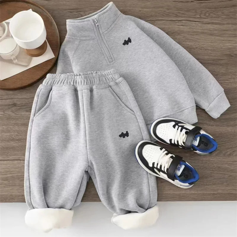 Childrens Padded Suit Boys Thermal Set Girls Fleece Sweatshirt Pants 2Pcs Winter Warm Sports Outfits Kids Autumn Casual Clothes 251230