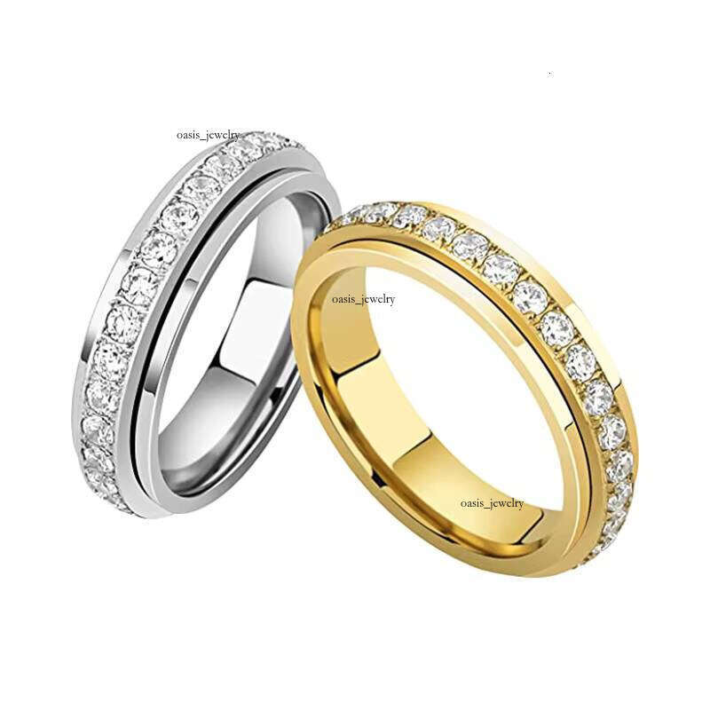 4mm Silver Rose Gold Single Row Star VVS Moissanite Sterling Silver Crystal Diamond Couple Rotatable Ring 134
