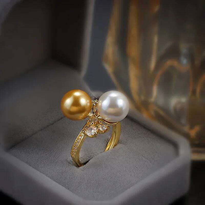 Elegant 18k Gold Pearl High Quality Women's Ring Engagement Jewelry Anniversary Gift Wedding Rings