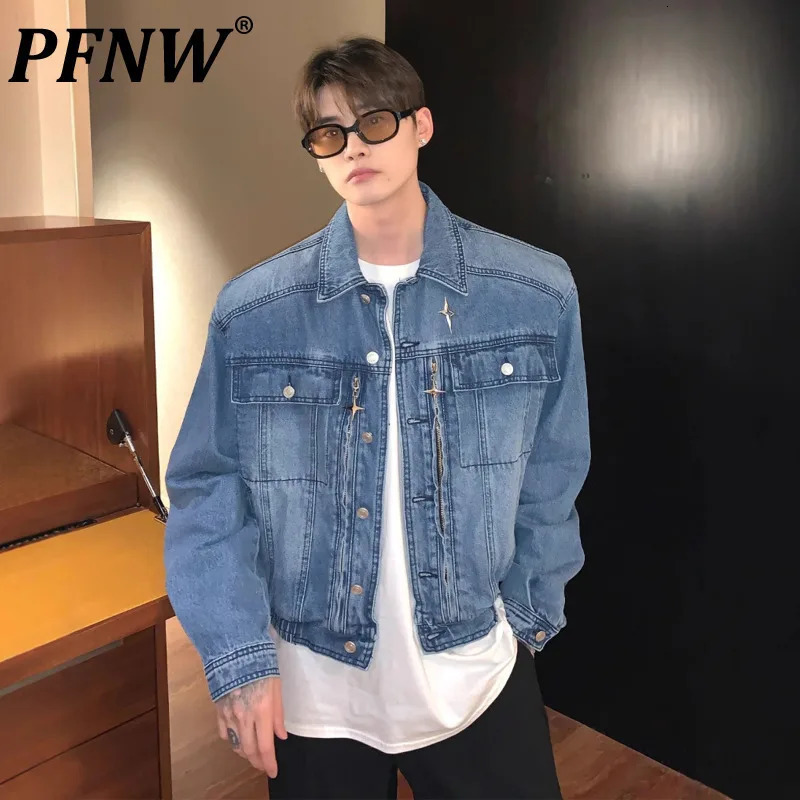 PFNW Metal Shoulder Pad Denim Jacket Mens Versatile Loose Washed Vintage Short Coat 2026 Spring 28L1243 251230