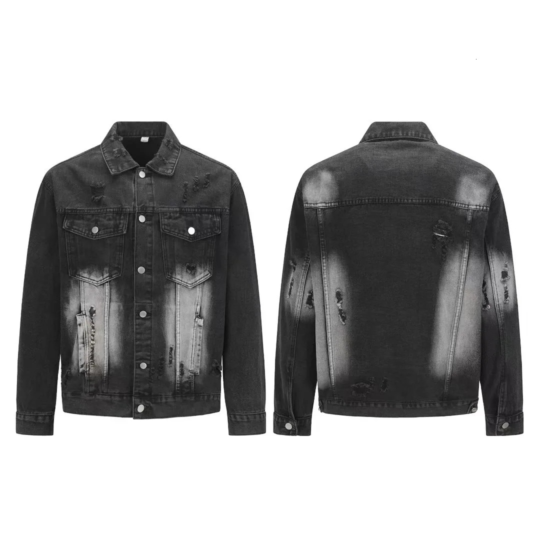 Mens Denim Jacket Embroidered Stone Wash Fashion Retro Ripped American Street jacket 251230