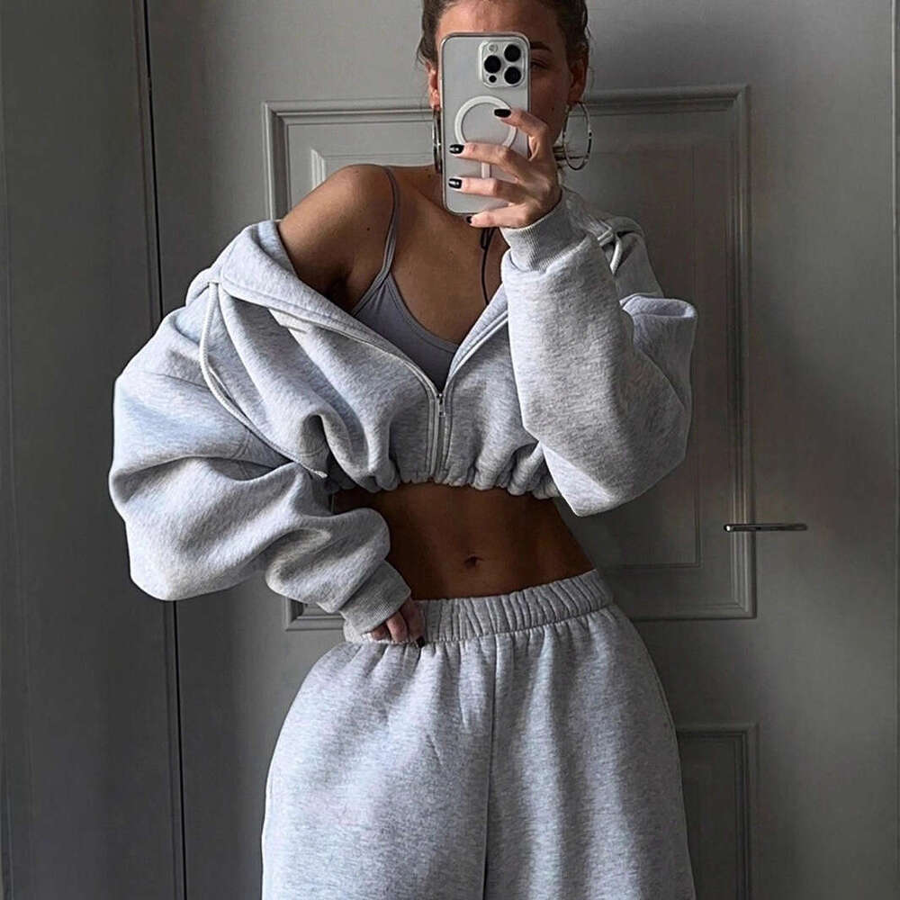 Autumn Winter New Amazon European and American Foreign Trade Women's Fashion Long Sleeve Sports Casual Sweatshirt Two-Piece Set