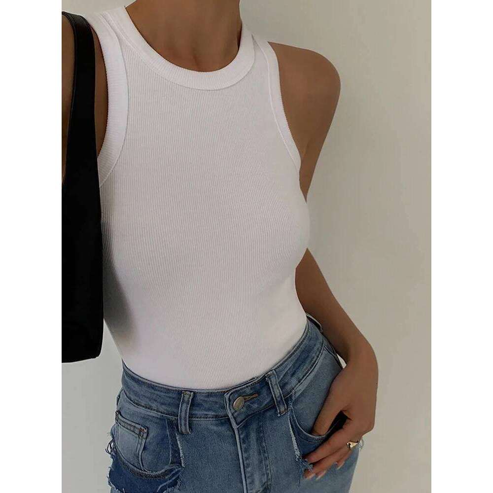 Tight fitting European and American pure cotton I-shaped vest for female hot girls, white inner suspender bottom shirt, black to