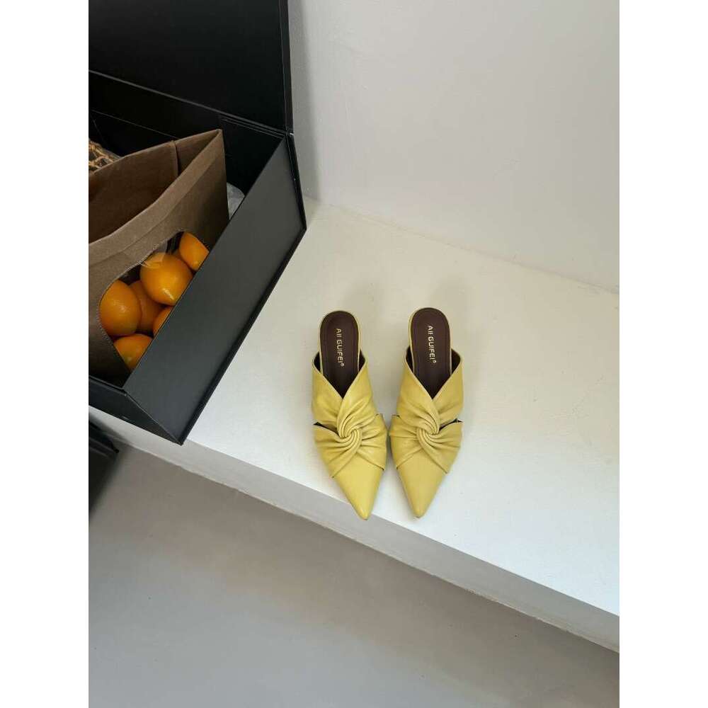 Fashion Versatile Pointed Toe Mules for Women 2026 Spring Summer New French Fairy Style Chunky Heel Heightening Outdoor Sandals