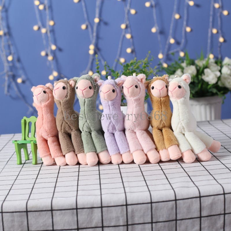 Adorable Long-Legged Alpaca Plu Toy Car Keychain Bag Pendant Toy Doll Hanging Decoration Stuffed Animal Soft PP Cotton Fabric