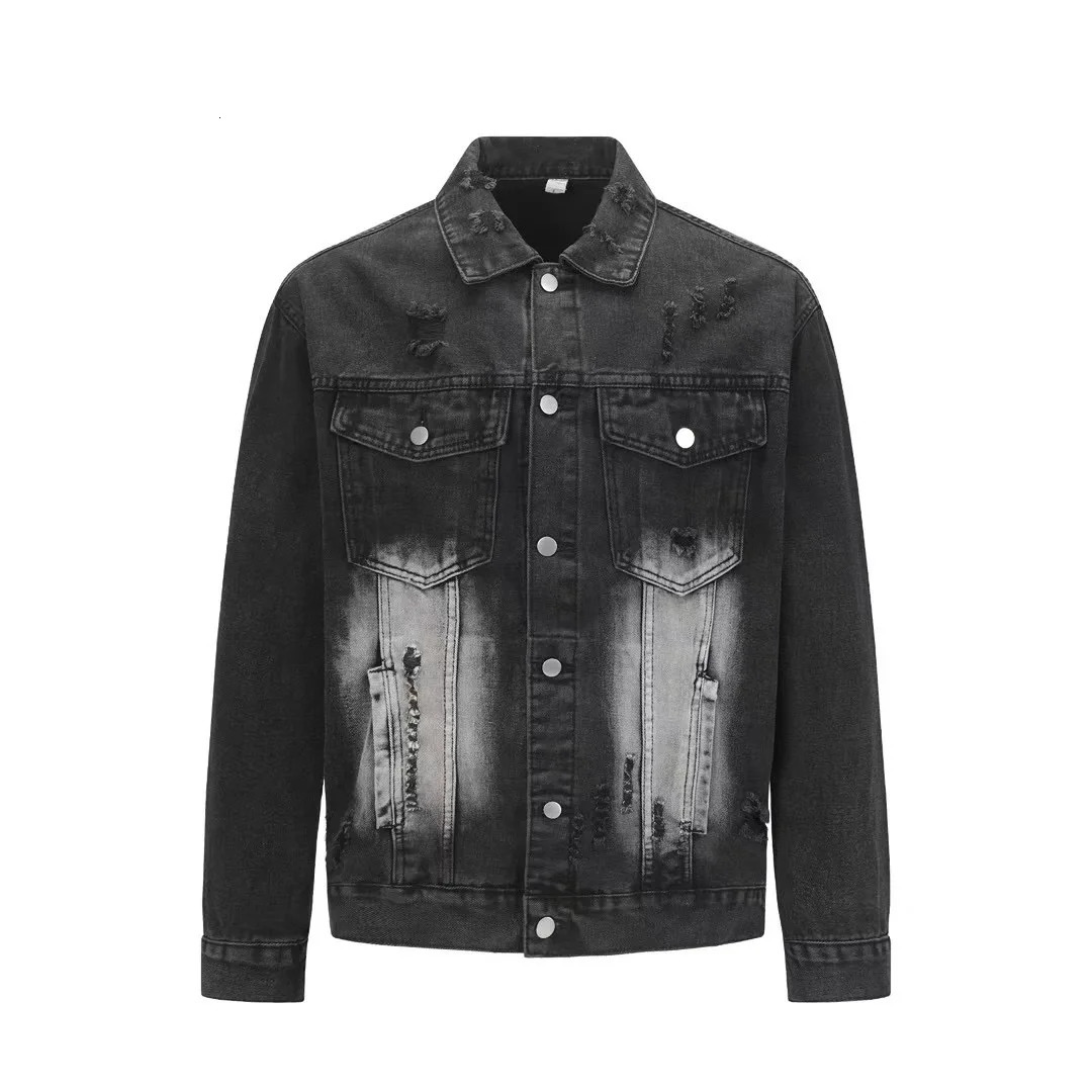 Mens Denim Jacket Embroidered Stone Wash Fashion Retro Ripped American Street jacket 251230
