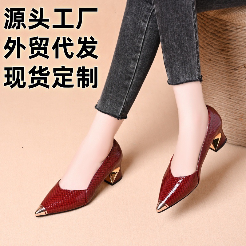 Ddmysports Foreign Trade Cross Border Pointed Toe Elegant Mid Heel Single French Style Women S High Versatile Shallow Mouth Chunky Shoes Outdoor Shoes