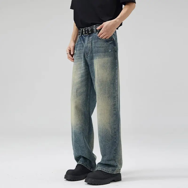 Mens Plus Size Fashionable Spring And Autumn Washed Straight Leg Jeans Retro Versatile Loose Wornout Casual Pants 251226