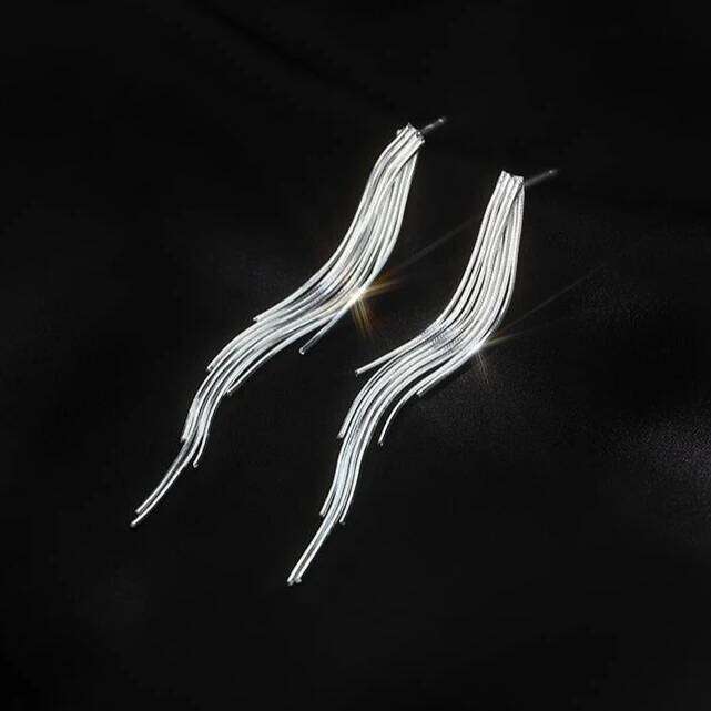 Real 925 Silver Geometric Chain Tassel Stud Earrings for Women Party Fine Jewelry Minimalist Classic Accessories
