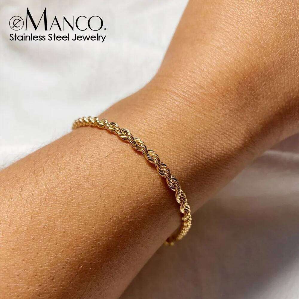 eManco Stainless Steel Twisted Rope Link Chain Unadjustable Women's Hip Hop Punk 4MM Bracelets