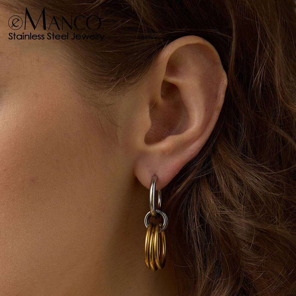 eManco Stainless Steel Triple Hoop Earring for Women Statement Mix Plated Golden Waterproof Jewelry 48 Hour Shipping