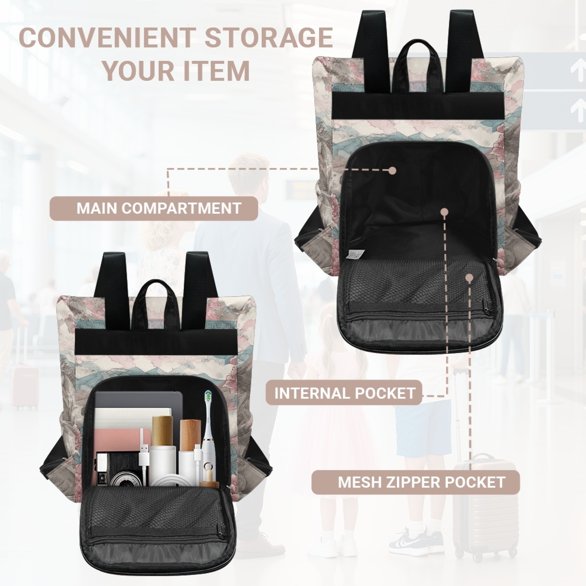 Custom H Designer Fashion Anti Theft Backpack Luxury Horse Pattern Unisex Full Print Backpack Laptop Bag Travel Bag H49