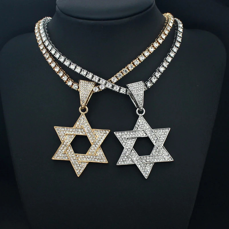 Fashion Star of David Pendant Necklace Women Men Hip Hop Tennis Cuban Chain Necklaces Classic Sixpointed Je Jewelry 260104