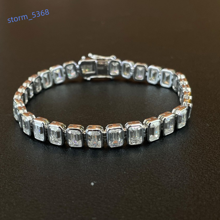 Custom Fine Jewelry 925 Sterling Silver Iced Out 46mm Emerald Moissanite Tennis Bracelet