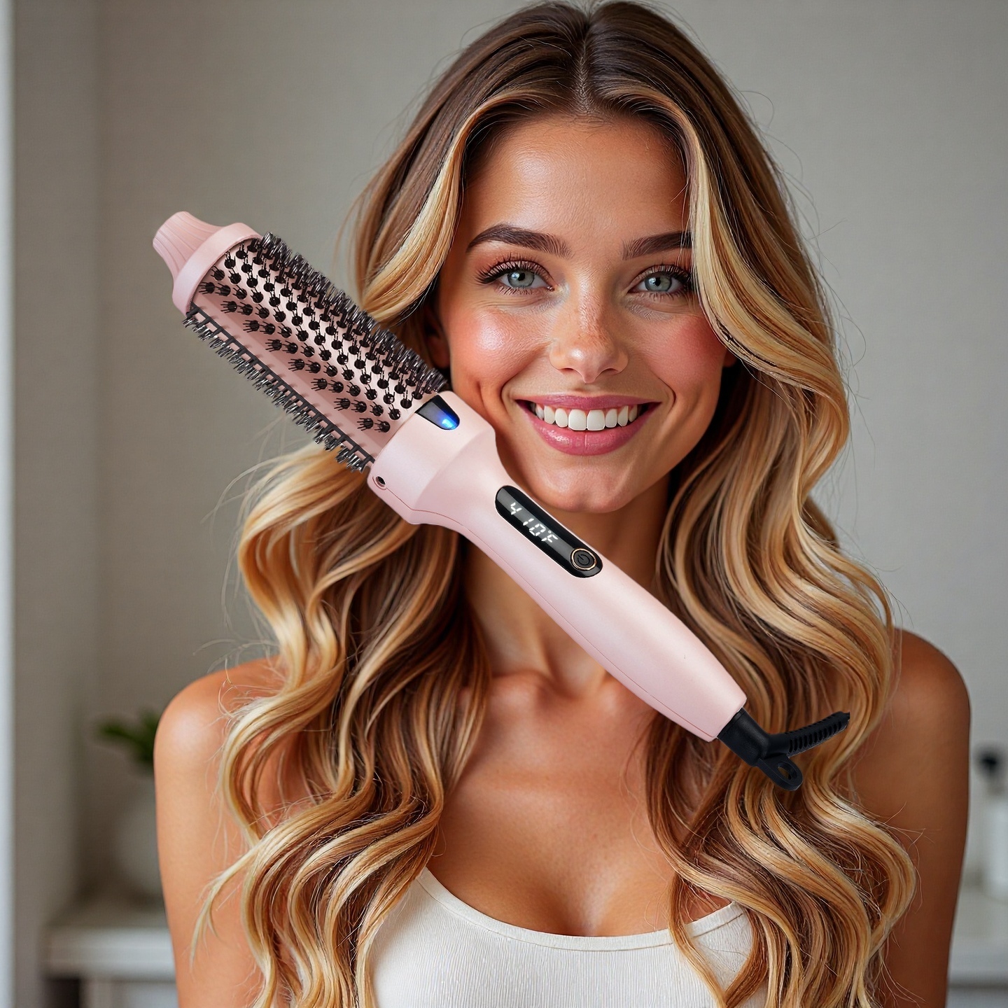 Professional Hot Brush Volumizer, Creates Beach Waves and Straight Hair, Ionic Frizz Reduction Technology