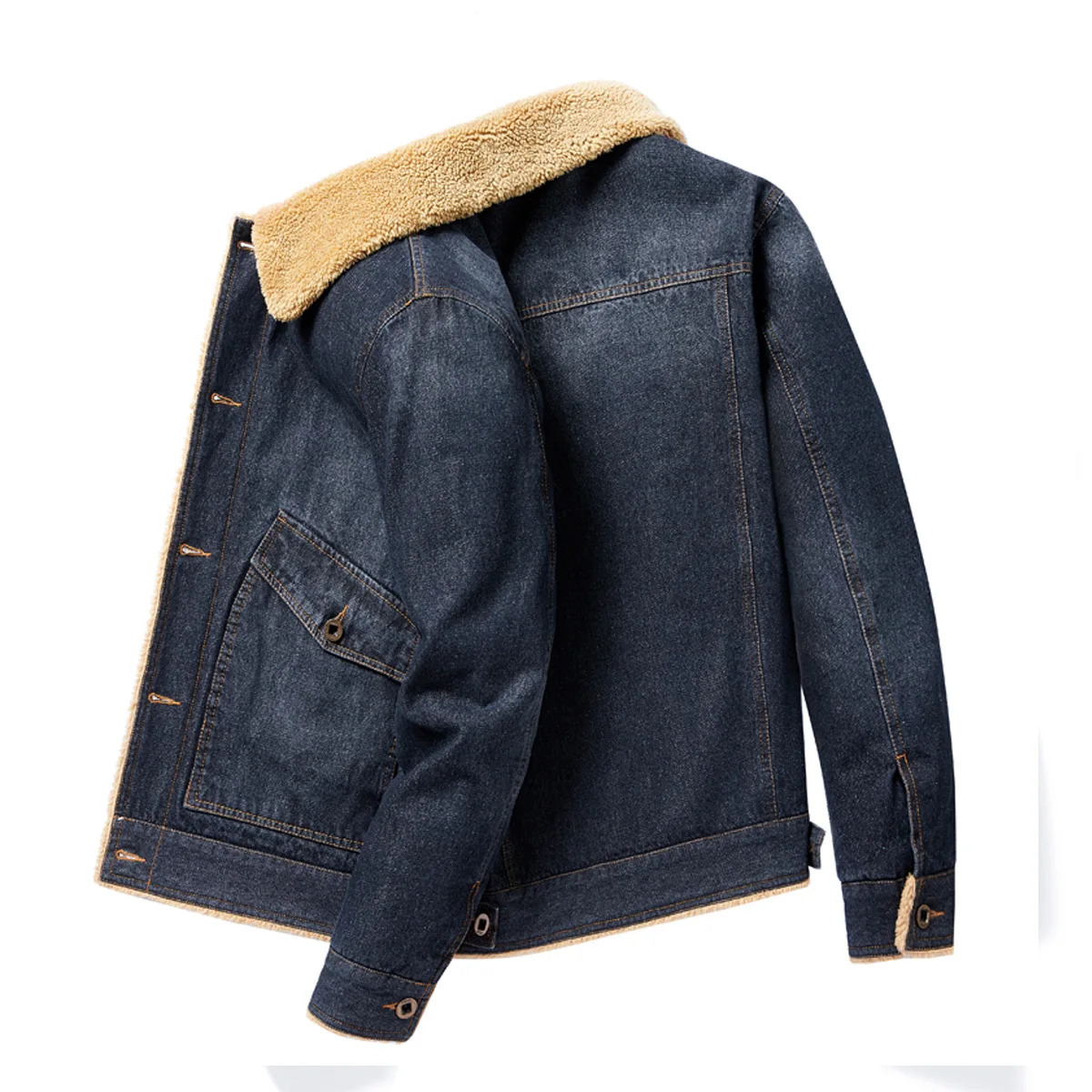 Winter mens stylish warm and thick loose workwear denim jacket Mens winter thick wool-lined loose-fitting casual work coat 251226