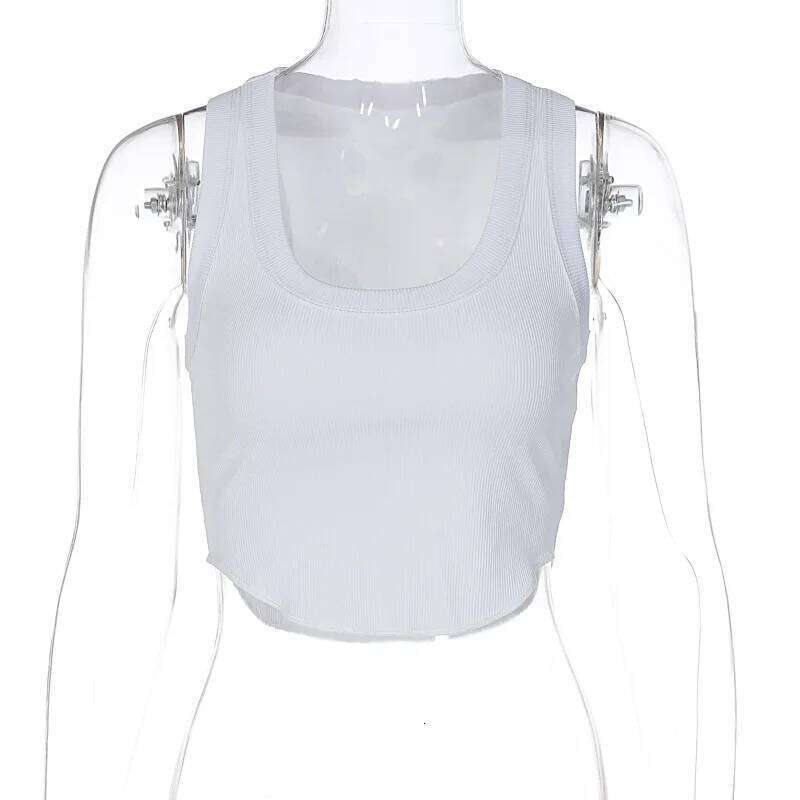Ribbed Square Neck White Sexy Slim Y2K Crop Tank Top Summer Women Goth Clothes Streetwear Vacation Casual Wholesale