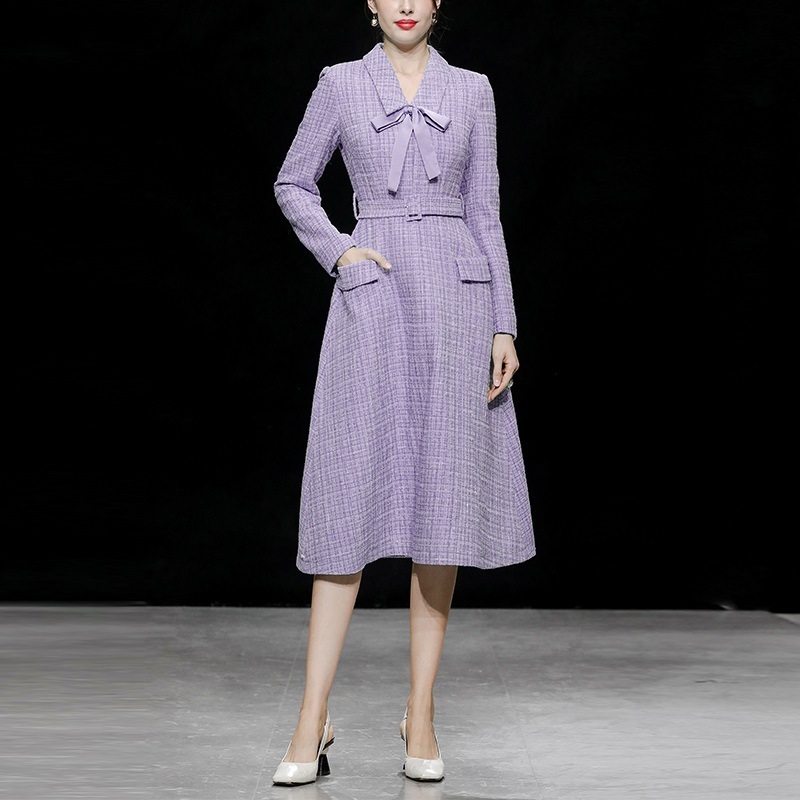 Urban Luxury Fall-winter New Style Women's Dress - Elegant Grey And Blue Tweedsexy Fitted Fashion Ensemble Dress Long Skirt