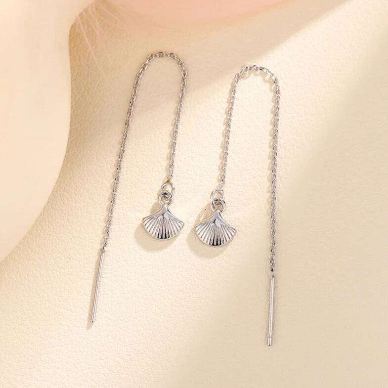 Real 925 Sterling Silver Shell Leaves Tassels Drop Earrings for Women Cute Animal Plant Fine Jewelry Accessories in Summer