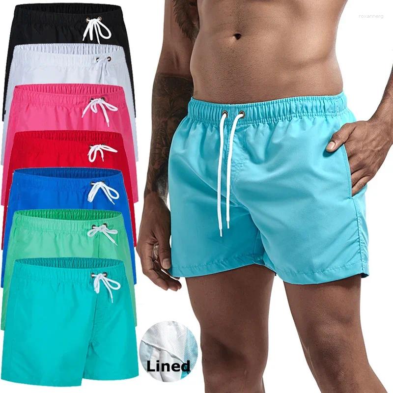 Men's Swimwear Mens Swim Trunks With Mesh Lining Side Pockets Solid Beach Shorts Quick Dry Lightweight Drawstring Board Summer