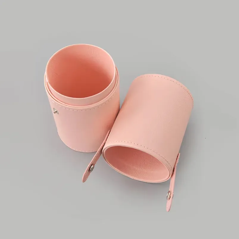 Travel Makeup Brush Storage Bucket Faux Leather Cylindrical Cosmetic Organizer Portable Buckle-Closed Makeup Tool Holder