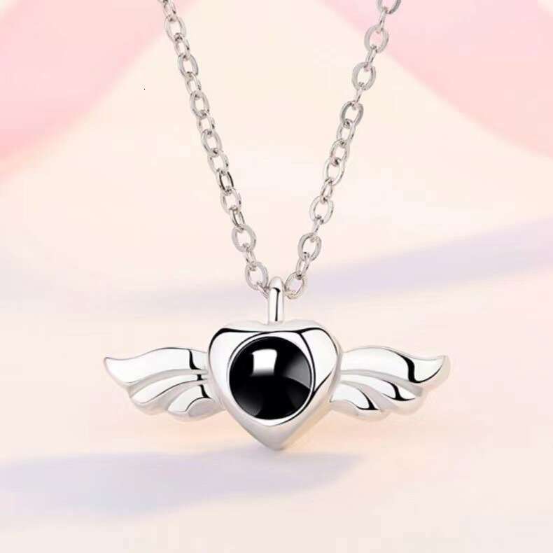 Factory Wholesale 520 Love Memory Necklace S925 Silver Angel Projection Pendant with 100 Languages for Women